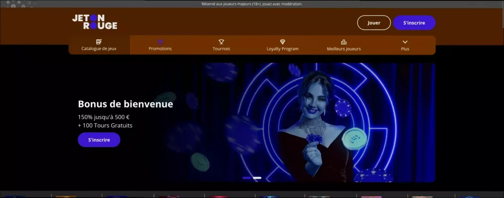 Jeton Rouge 150% jusqu'à 500 € + 100 tours gratuits